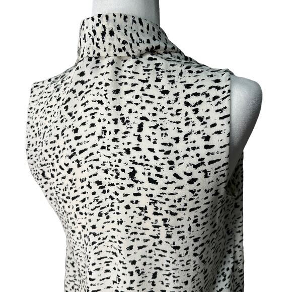 ROBERT RODRIGUEZ Womens 2 White Black Silk Brushstroke Layered Tie Neck Blouse - Picture 10 of 13